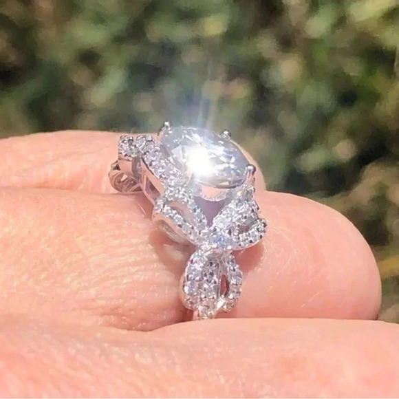 SZ 7 Certified 2 CT 14k Double Bow Moissanite Engagement & Wedding Ring - Picture 3 of 8